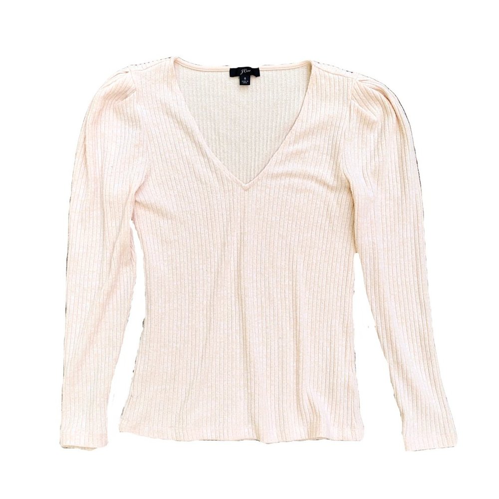 {J. Crew} Puff Sleeve V Neck Ribbed Tee